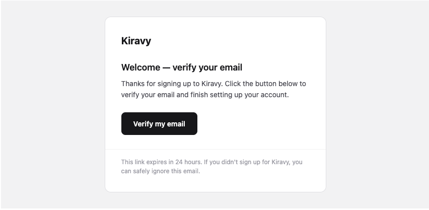Verification email in inbox