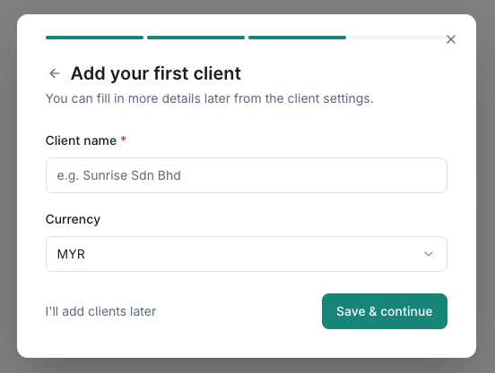 Add first client form in wizard